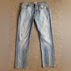 Levi’s 501 Button Fly Jeans 33x32 Distressed Light Wash Vintage Find from Italy